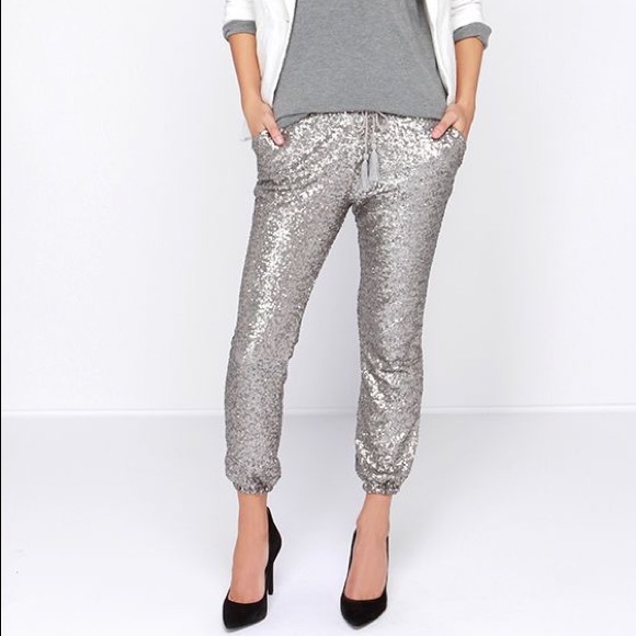 Silver Sequin Joggers - Picture 2 of 7